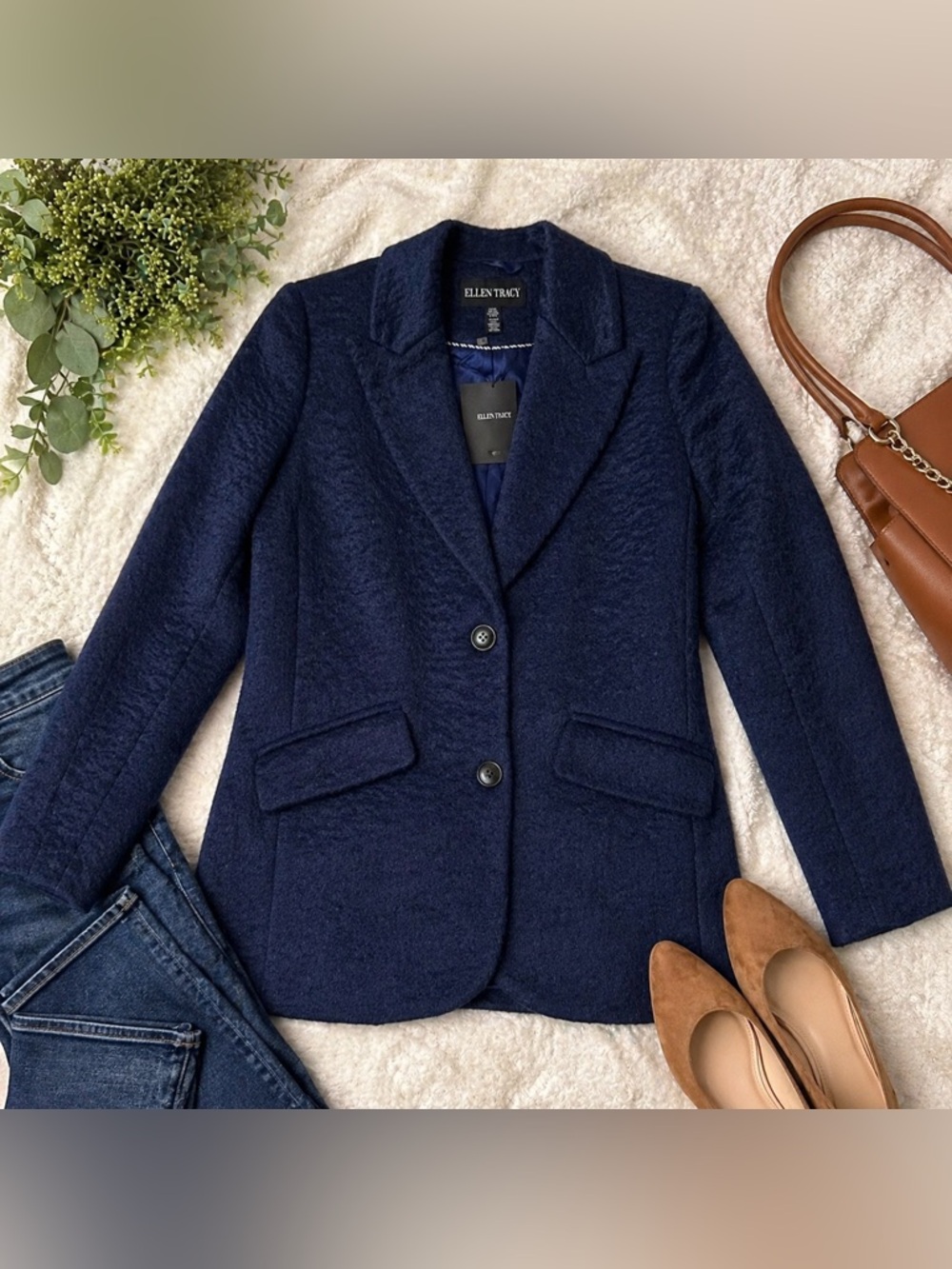 Ellen Tracy Navy Textured Blazer Jacket NWT XS Classic Tailored Chic